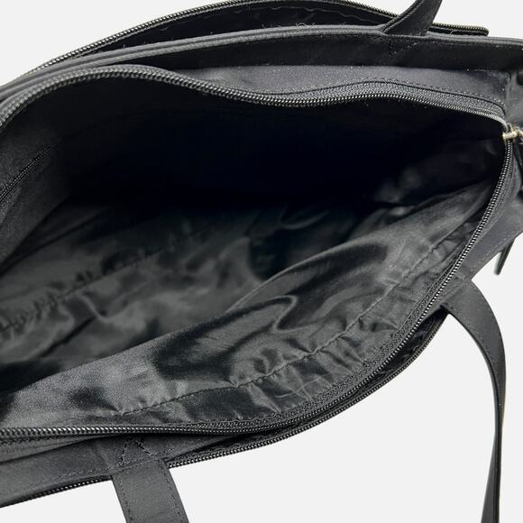 Vintage Guess Shoulder Bag Black Nylon Tote Double Handle Silver Tone Logo Y2K - Picture 4 of 11